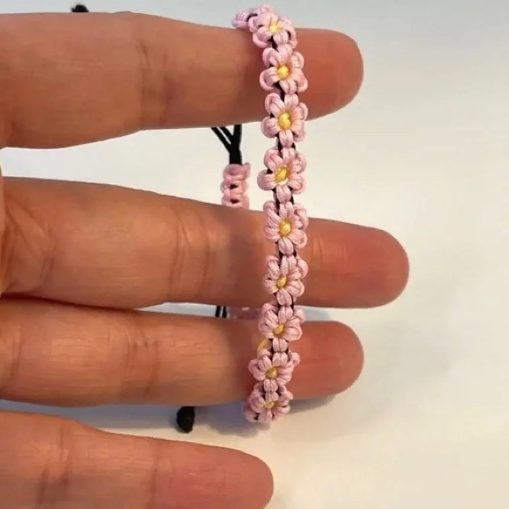 Handmade Peach Blossom Pink Floral Chinese Adjustable Bracelet Black Gift Asian